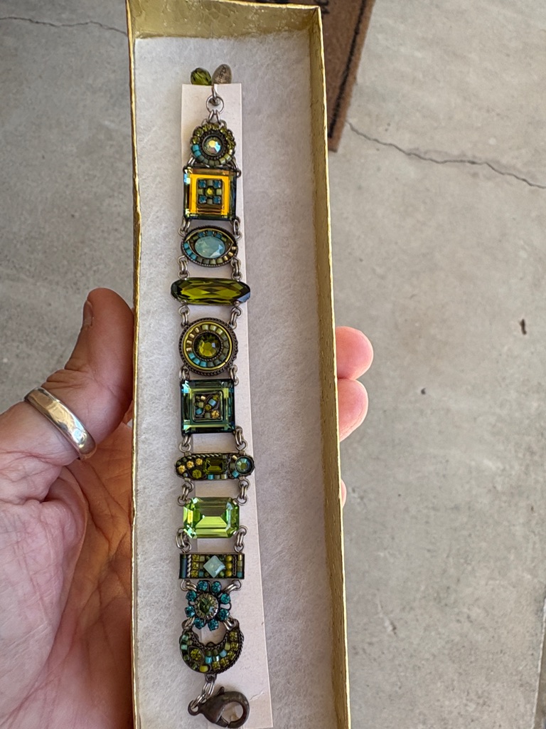 Firefly Bracelet In Olive Greens & Turquoise Crystal Bracelet